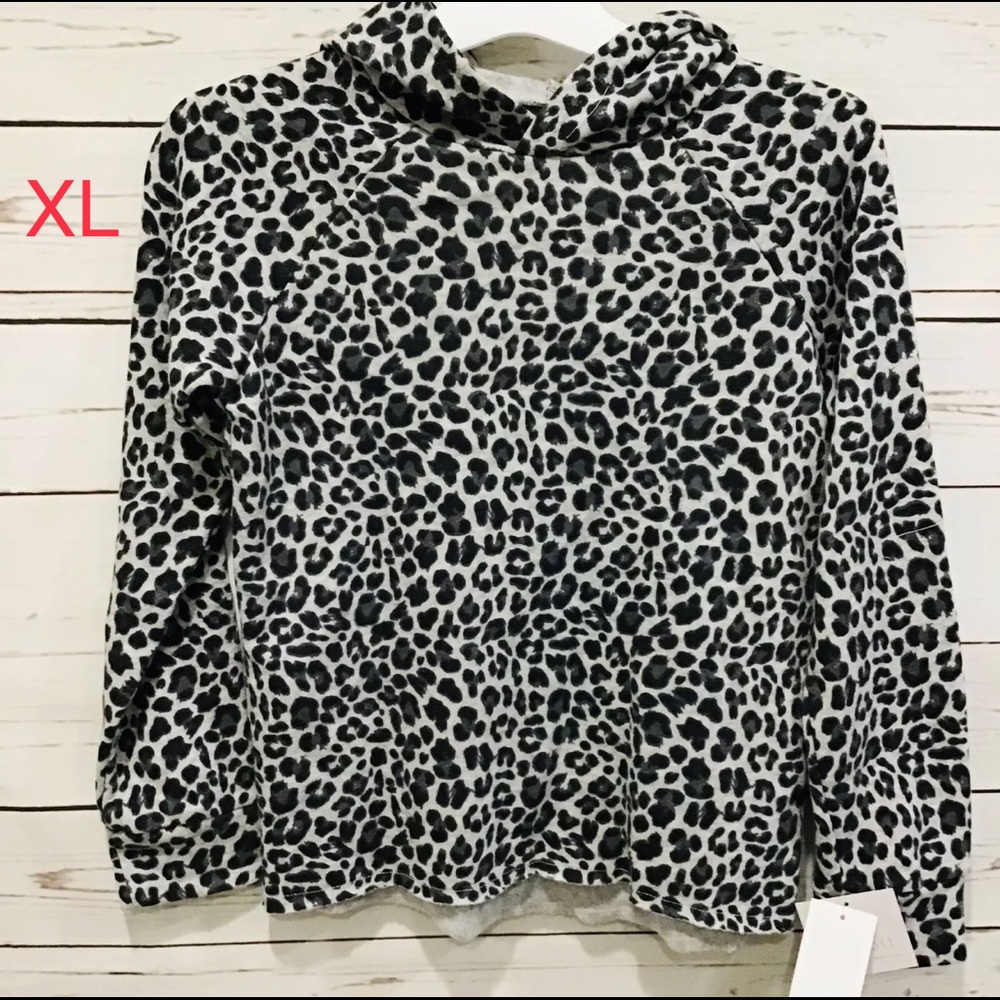 Harper & Elliott Girls Fleece Cheetah Print Sweatshirt Hoodie Charcoal Gray XL